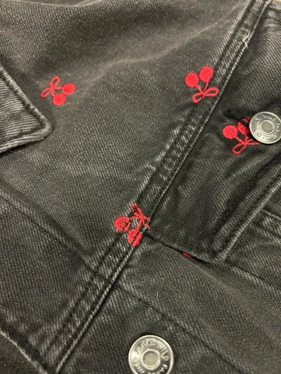 wild fable Black Denim Vest with Red Cherry Embroidery - Picture 3 of 3
